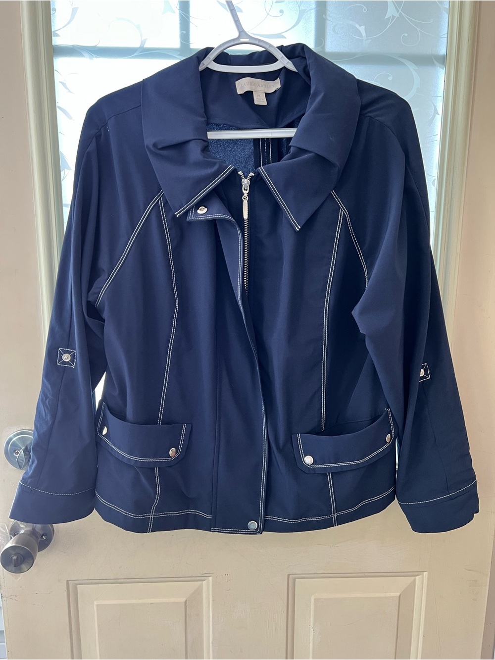 Laura Ashley contrast stitch utility windbreaker jacket, zip up size LP
